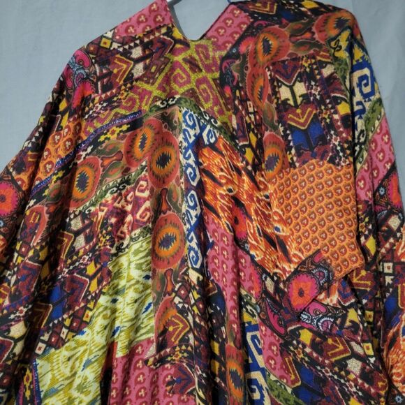 Woven Heart Patchwork Print Kimono Shawl Coverup Kaftan Robe Dress Colorful OS - Picture 14 of 16